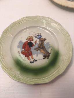 Vintage BUSTER BROWN plate,vintage salt cellar/lid, children's plates, bulldog plate