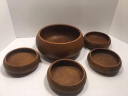 Wooden salad bowl set (serving bowl, 4- bowls)