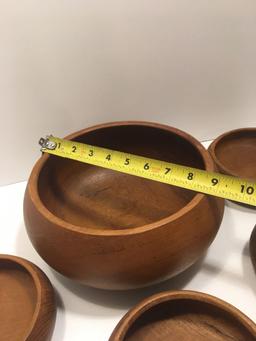 Wooden salad bowl set (serving bowl, 4- bowls)