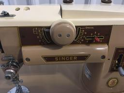 Vintage SINGER sewing machine in table (model 401A w/ accessories)