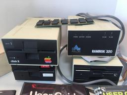 Vintage computer lot (APPLE external disk drive, user manuals,more)