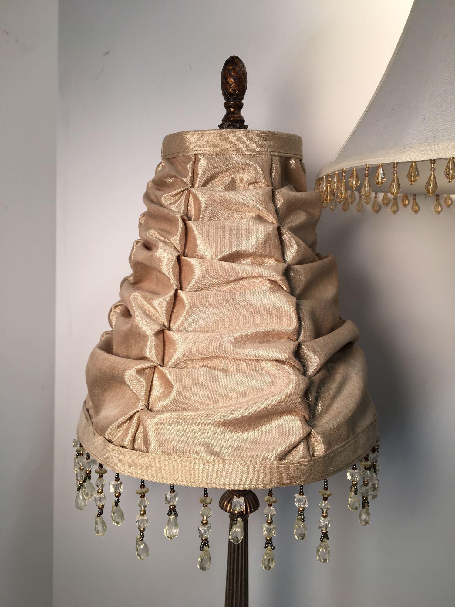 Table lamps with beaded fringe on lampshades