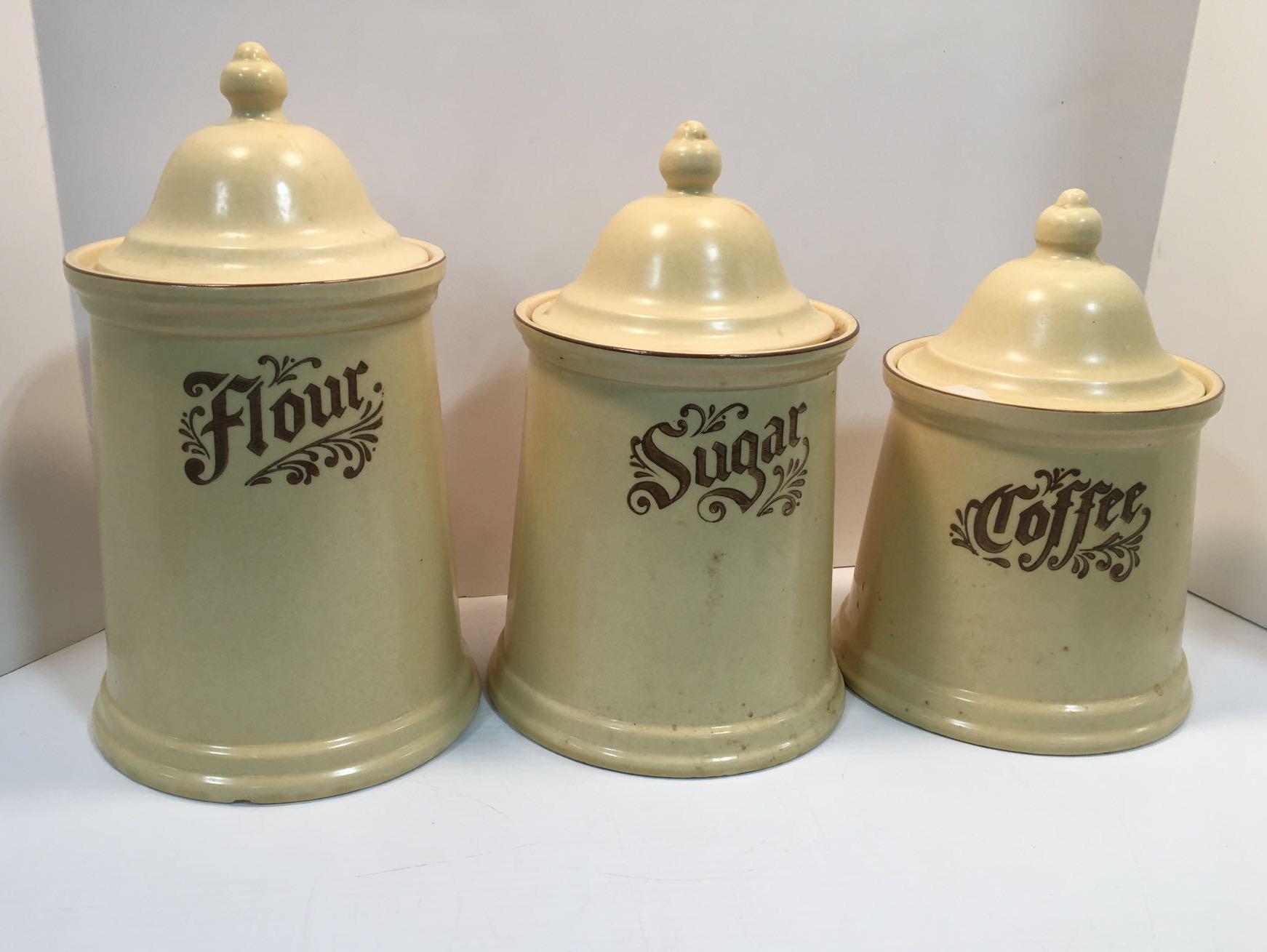 Pfaltzgraff "Village" flour, sugar, coffee canisters