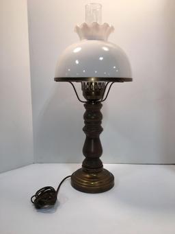 Wood hurricane-style table lamp