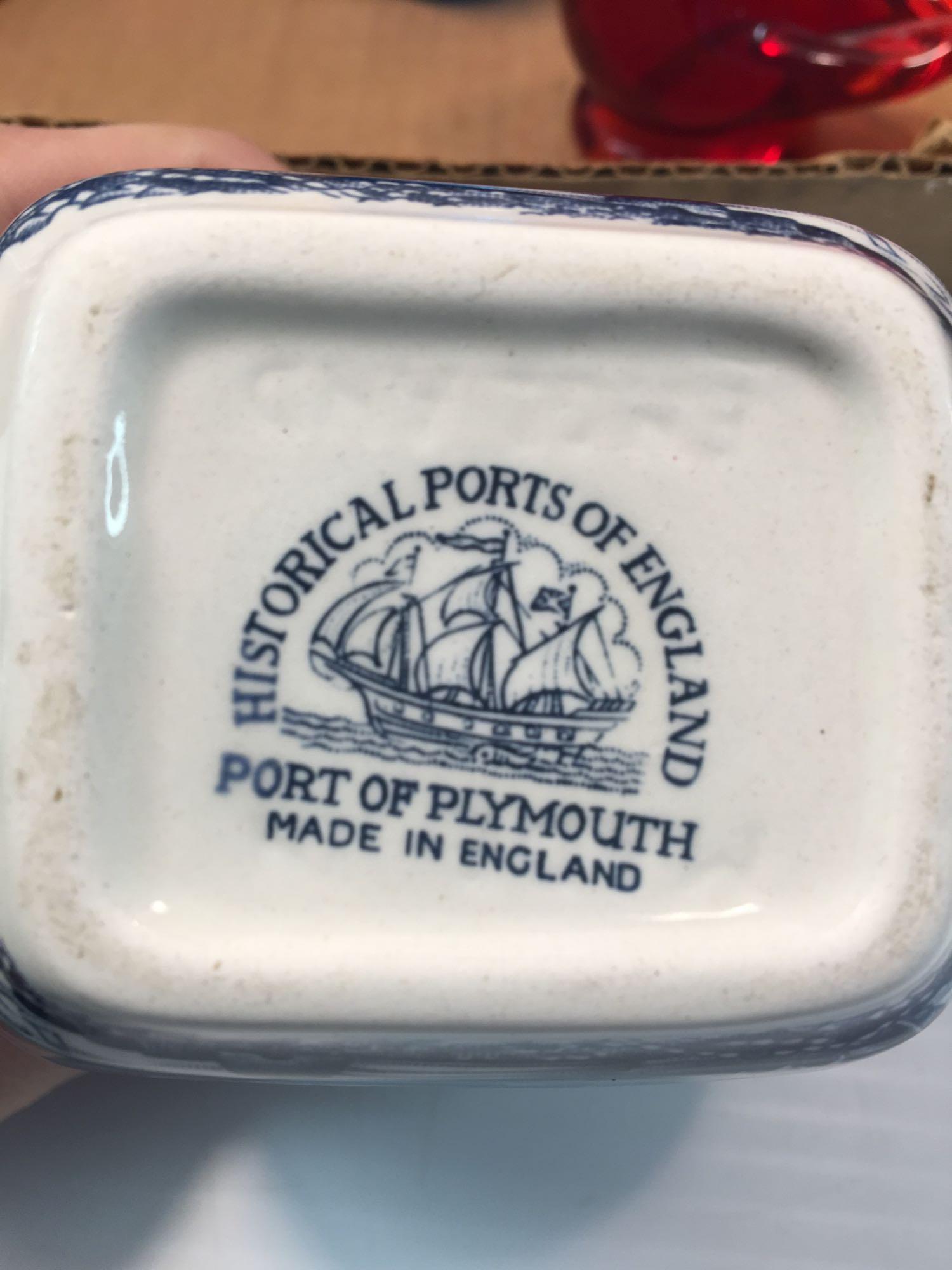 Historical Ports of England: Port of Plymouth sugar, creamer, plate stands, glass birds, more