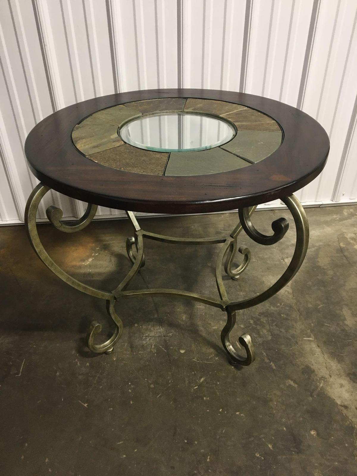 Glass/stone top end table(matches lot 11)