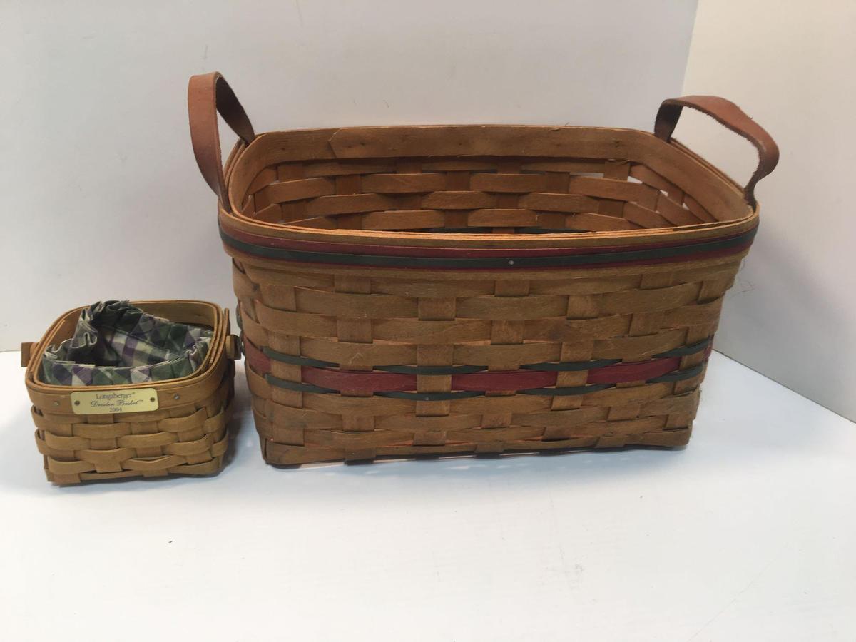 LONGABERGER basket/liner(2004 Dresden Basket,WOODSHOP basket