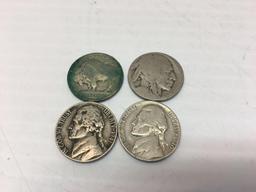 Vintage US currency and coins(including 2 standing Liberty half dollars'41,'44,mercury dimes and