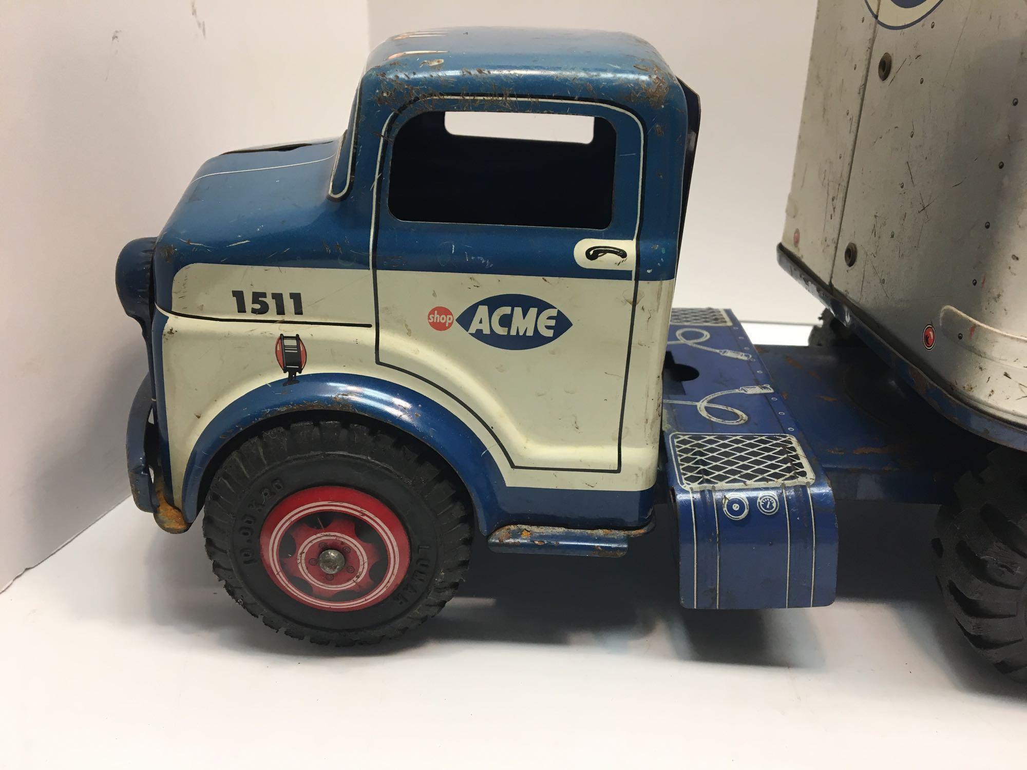 Vintage 1950'S MARX PRESSED STEEL ACME MARKET #1511 PRIVATE LABEL SEMI TRUCK TOY