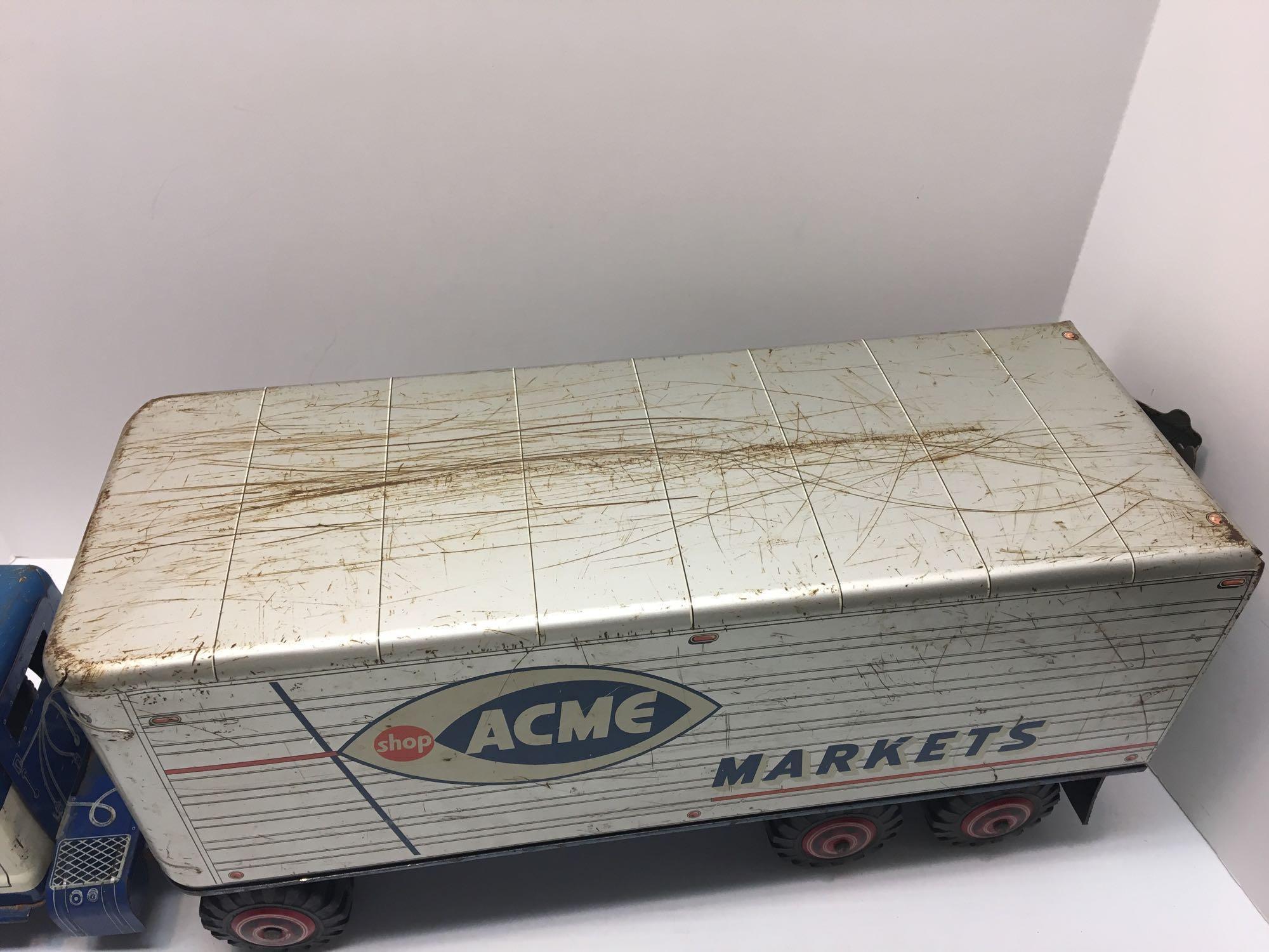 Vintage 1950'S MARX PRESSED STEEL ACME MARKET #1511 PRIVATE LABEL SEMI TRUCK TOY