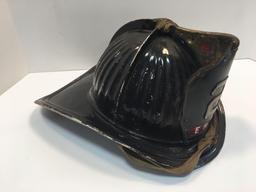 Antique metal CAIRNS fire helmet/leather front shield (2 EHFD)