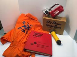 Vintage BIG BEAM(No166) sealed beam flashlight/original box,flashlight,EMS jumpsuit(size L44),