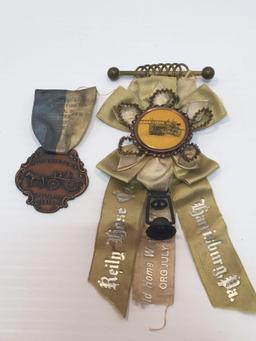 Antique Harrisburg and Chester PA fire fighter convention ribbons, key chain