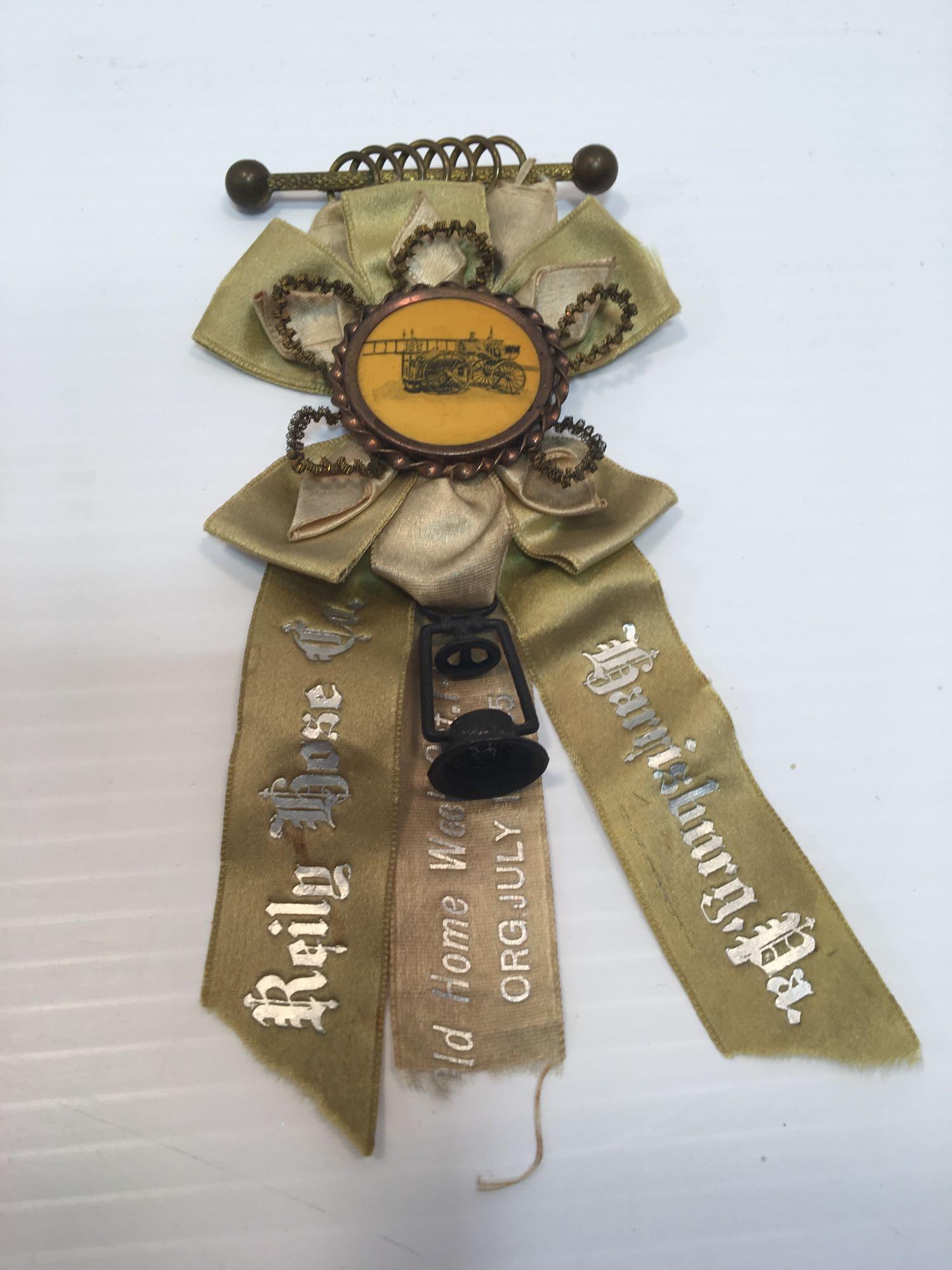 Antique Harrisburg and Chester PA fire fighter convention ribbons, key chain