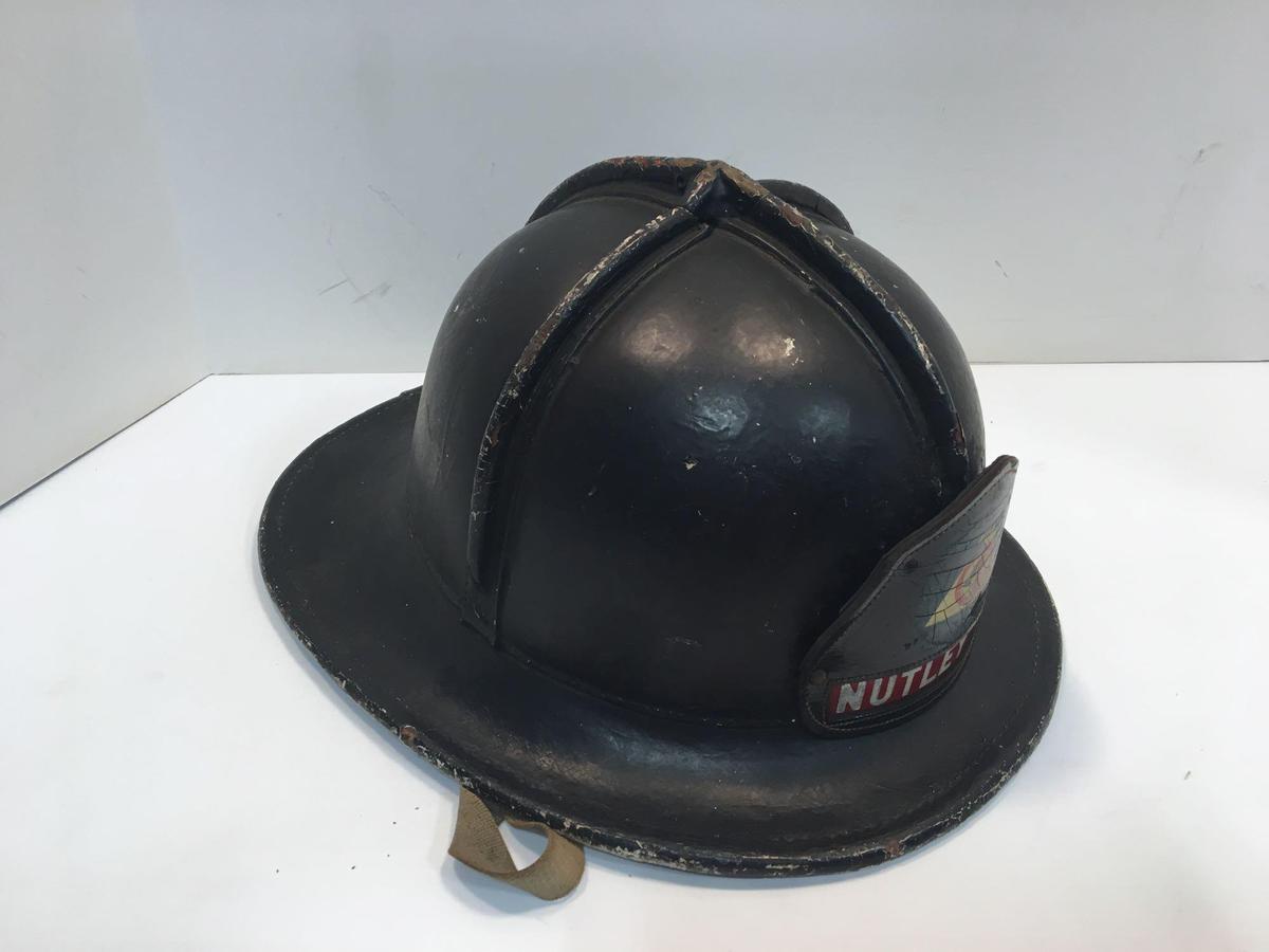 Vintage leather CAIRNS fire helmet/leather front shield(NUTLEY NJ)