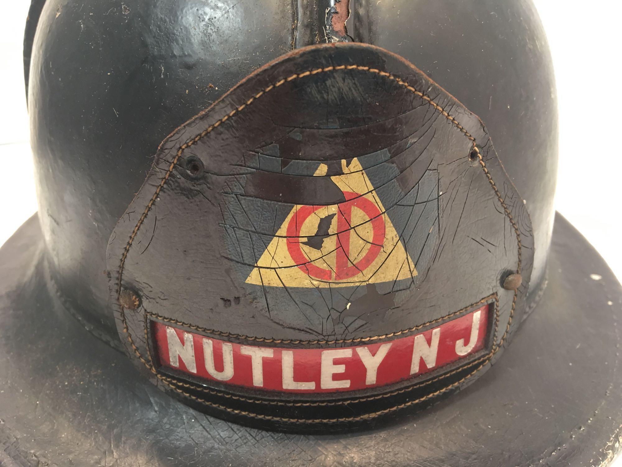 Vintage leather CAIRNS fire helmet/leather front shield(NUTLEY NJ)