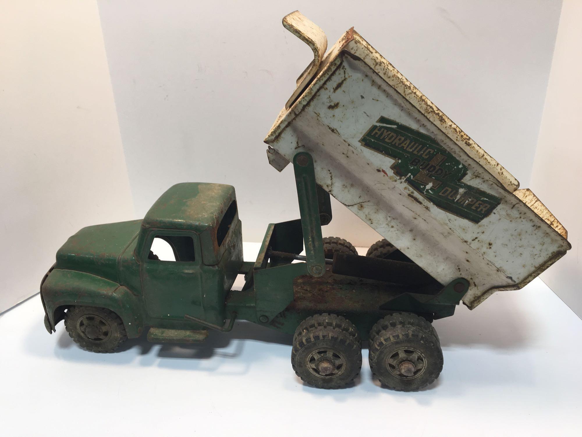 Vintage pressed metal BUDDY L hydraulic dumper