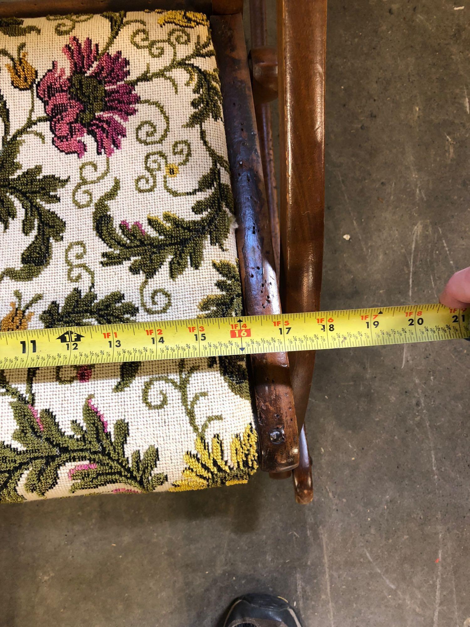 Antique folding rocking chair(Embroidered/needle point; foot stool and cushion)