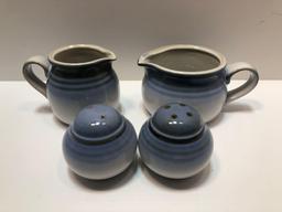 Noritake Stoneware SORCERER 8620 (Open Sugar Bowl & Gravy Boat, ,salt/pepper shaker)