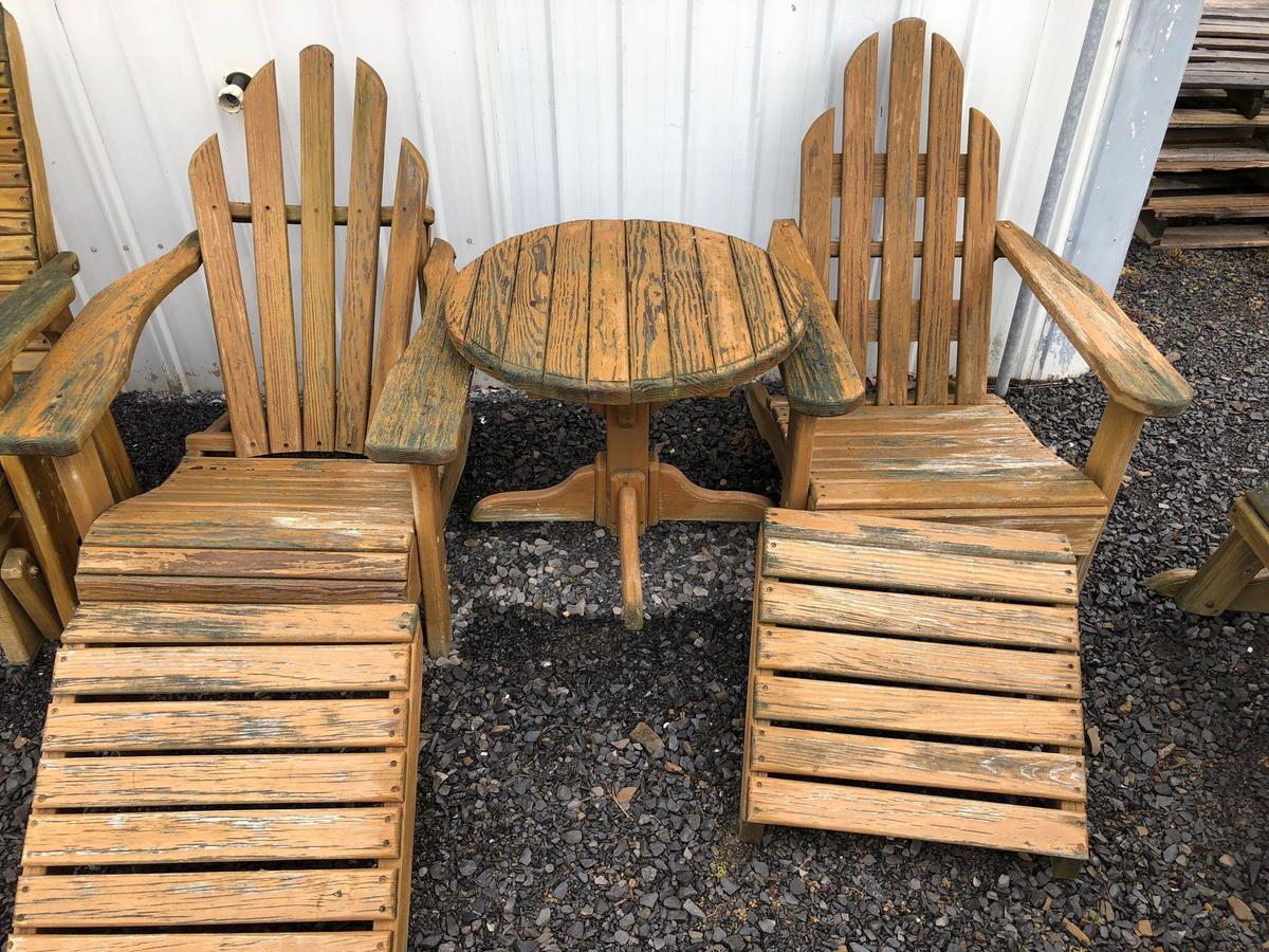 Wooden outdoor furniture(2 chairs/footstools and table)