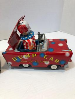 Vintage tin/litho BUMP CAR /Pop Up Clown with original box