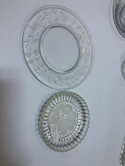 HEISEY glass dish and saucer,AMERICAN FOSTORIA cups and creamer/sugar set,glass plate,glass