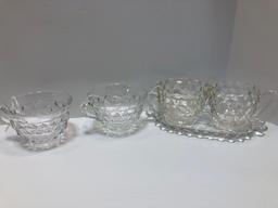 HEISEY glass dish and saucer,AMERICAN FOSTORIA cups and creamer/sugar set,glass plate,glass