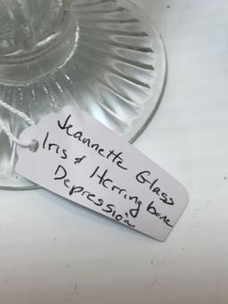 Jeanette glass iris and herringbone depression glass glasses