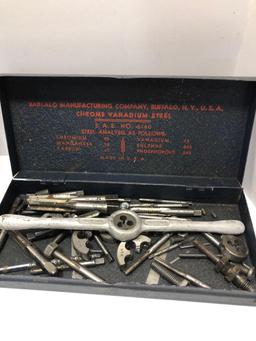 Tap and dies,vintage toolbox/contents