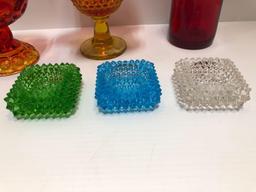 Amberina glassware,vase,salt dips