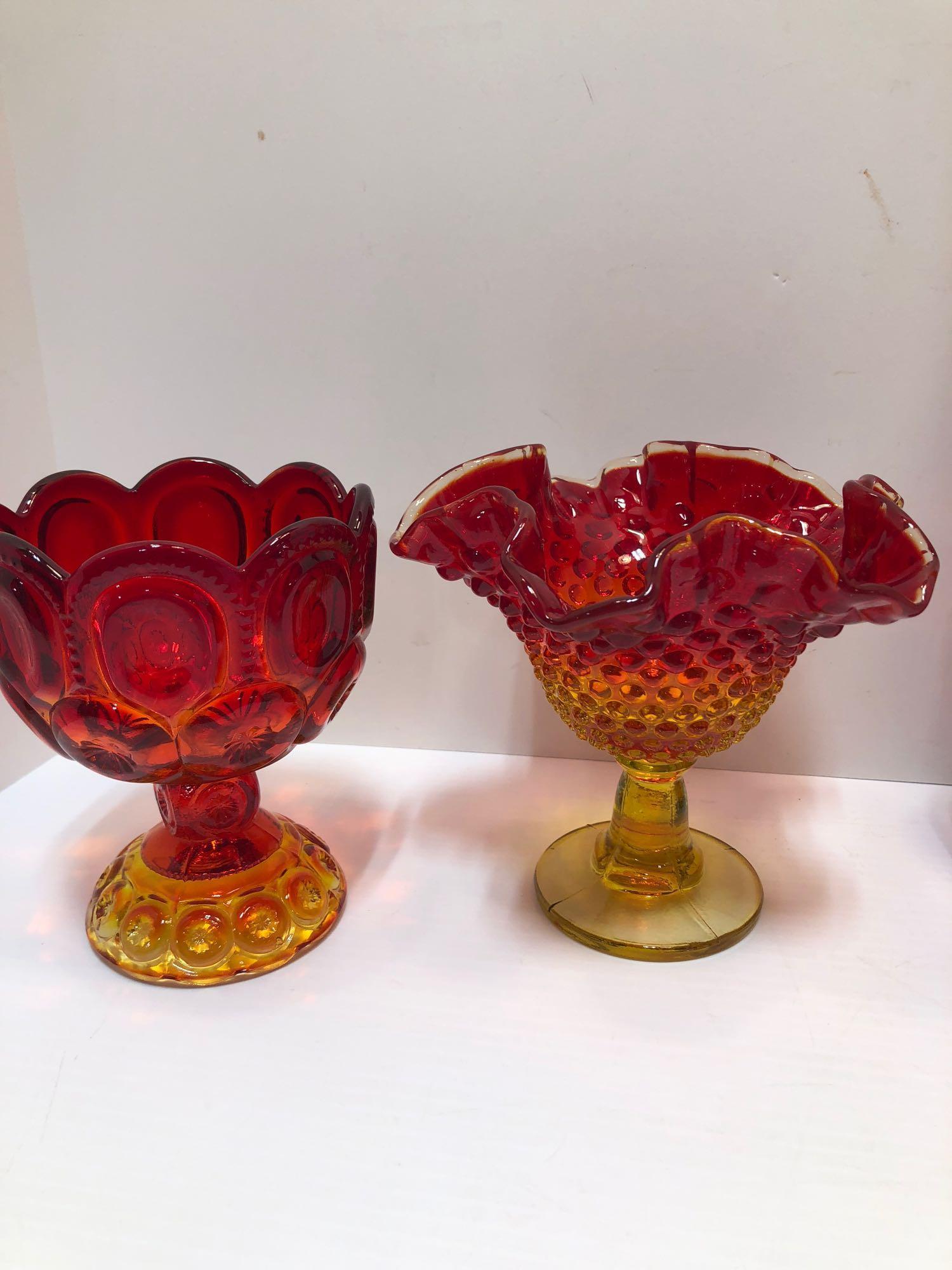 Amberina glassware,vase,salt dips