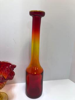 Amberina glassware,vase,salt dips