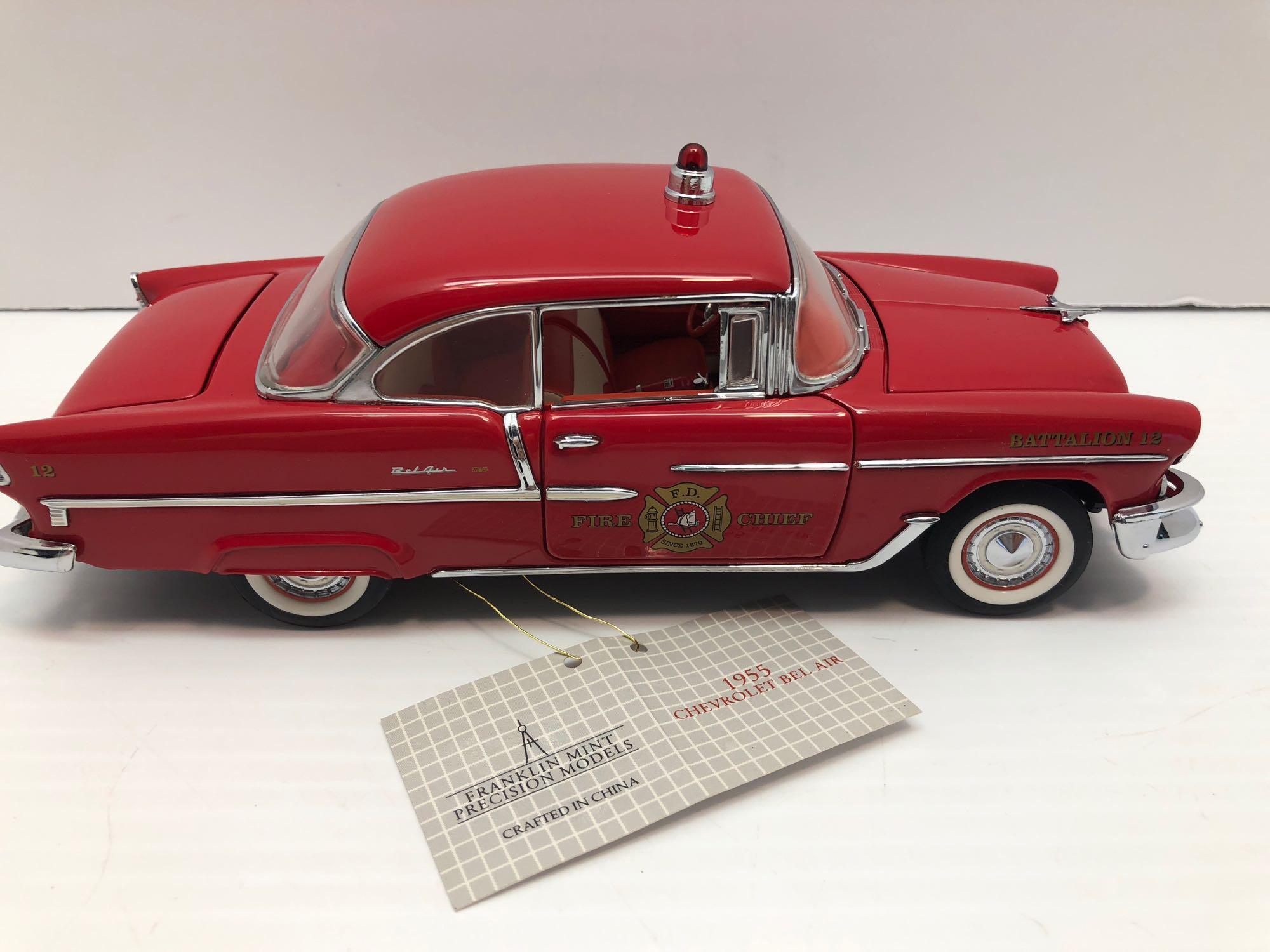 FRANKLIN MINT die cast 1955 Chevrolet Bel Air Fire chief car