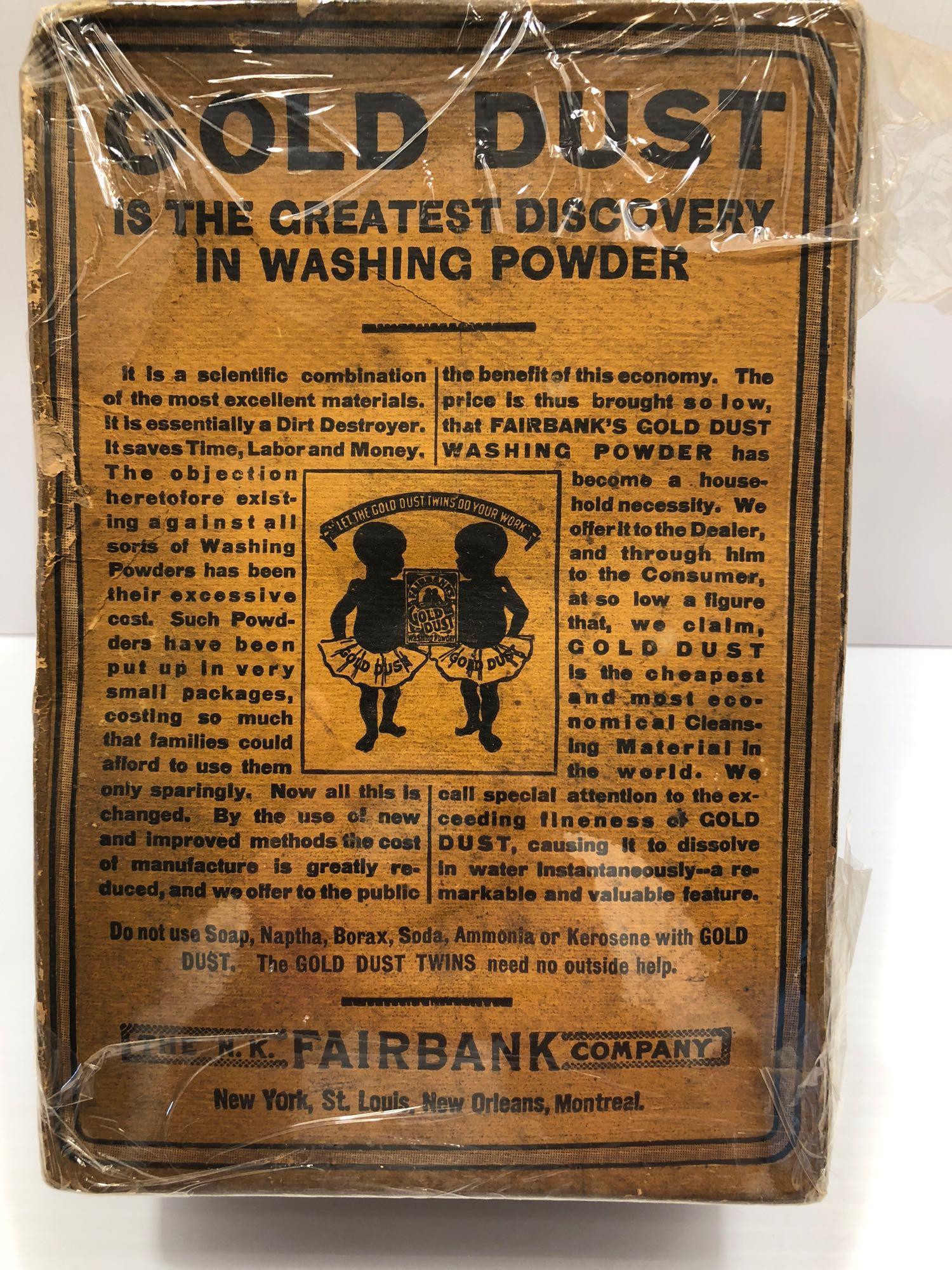 Vintage Unopened 3 lb Box FAIRBANK'S GOLD DUST Washing Powder (Black Americana)