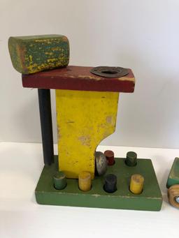 Vintage wooden HOLGATE pull toy ,vintage wooden peg and hammer toy