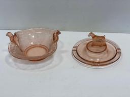 Airedale Terrier Dog Ashtray L. E. Smith Greensburg Pink Depression Glass Ash Tray Scottie Dog Ash