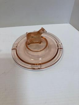 Airedale Terrier Dog Ashtray L. E. Smith Greensburg Pink Depression Glass Ash Tray Scottie Dog Ash