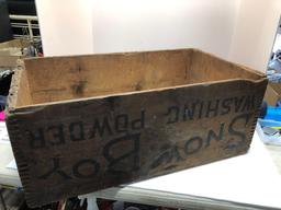 Vintage wooden SNOW BOY Washing Powder Shipping crate