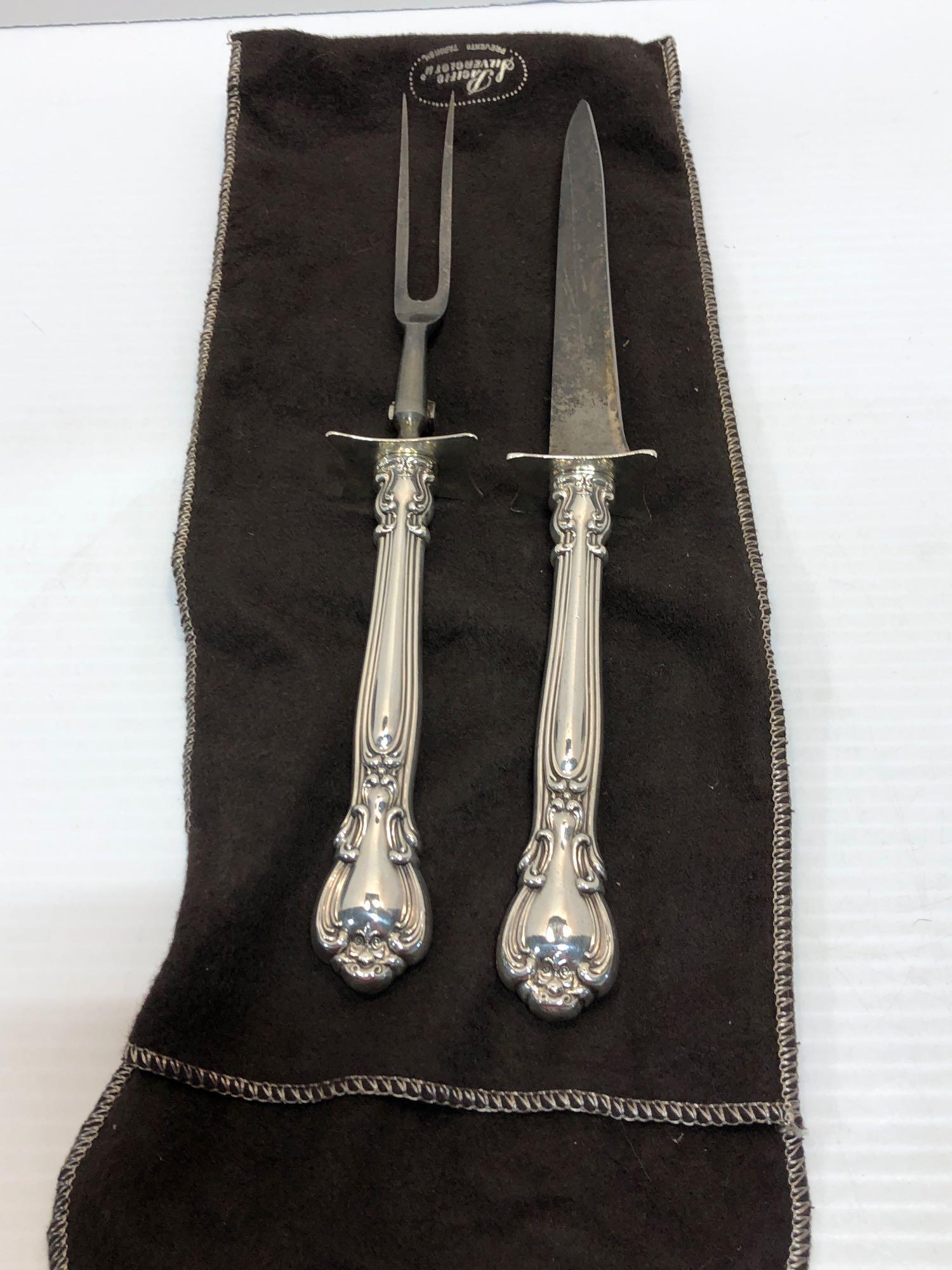 Vintage STERLING handle carving set/initials