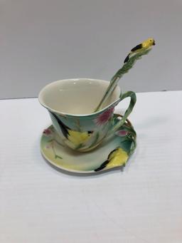 FRANZ Collection Porcelain Goldfinch Thistle Cup/Saucer/spoon(FZ00039)