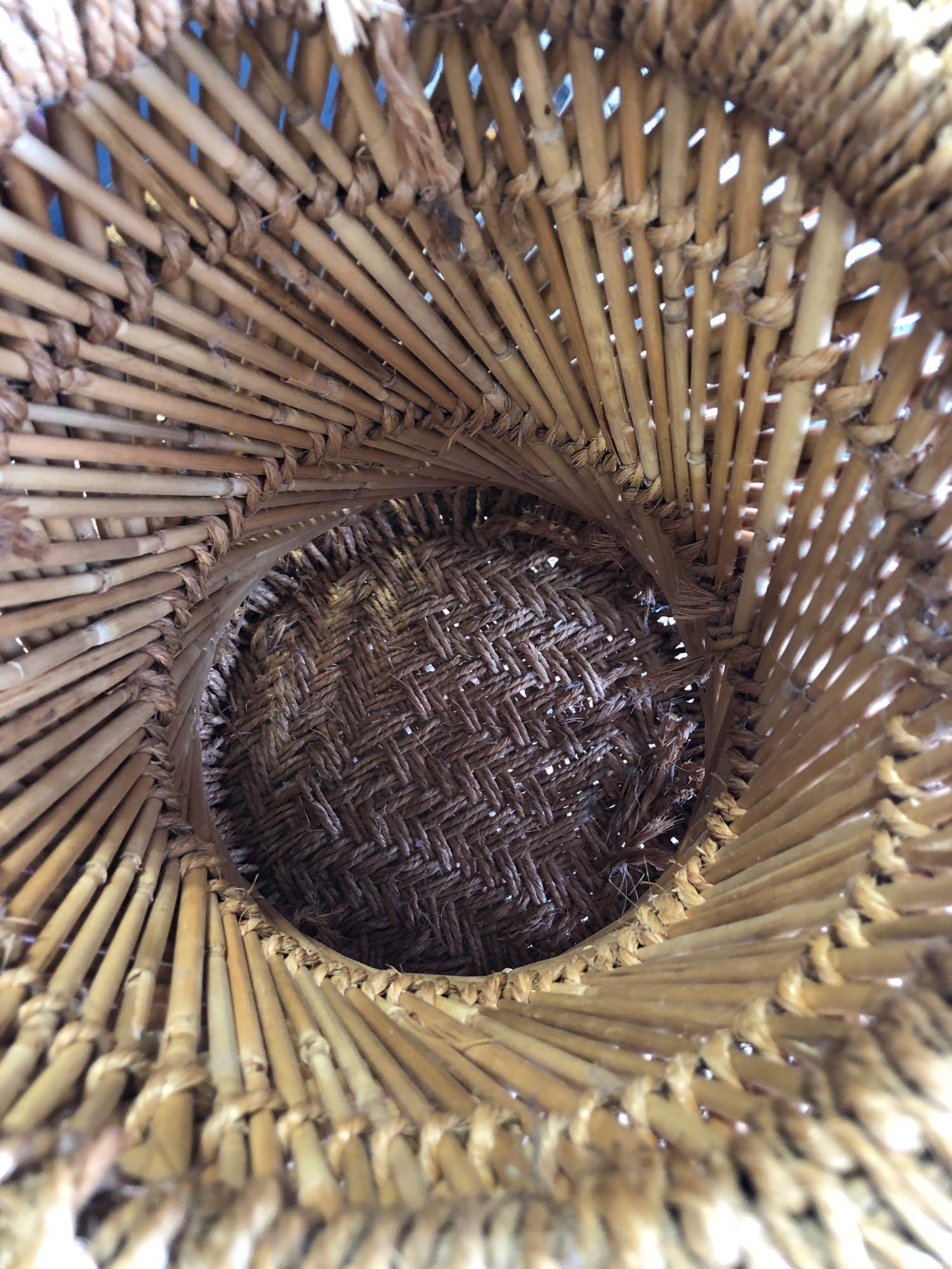 Wicker ottoman, wicker trash basket