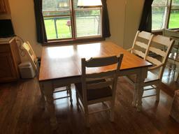 Farmhouse style wood table w/ 2 chairs and bench