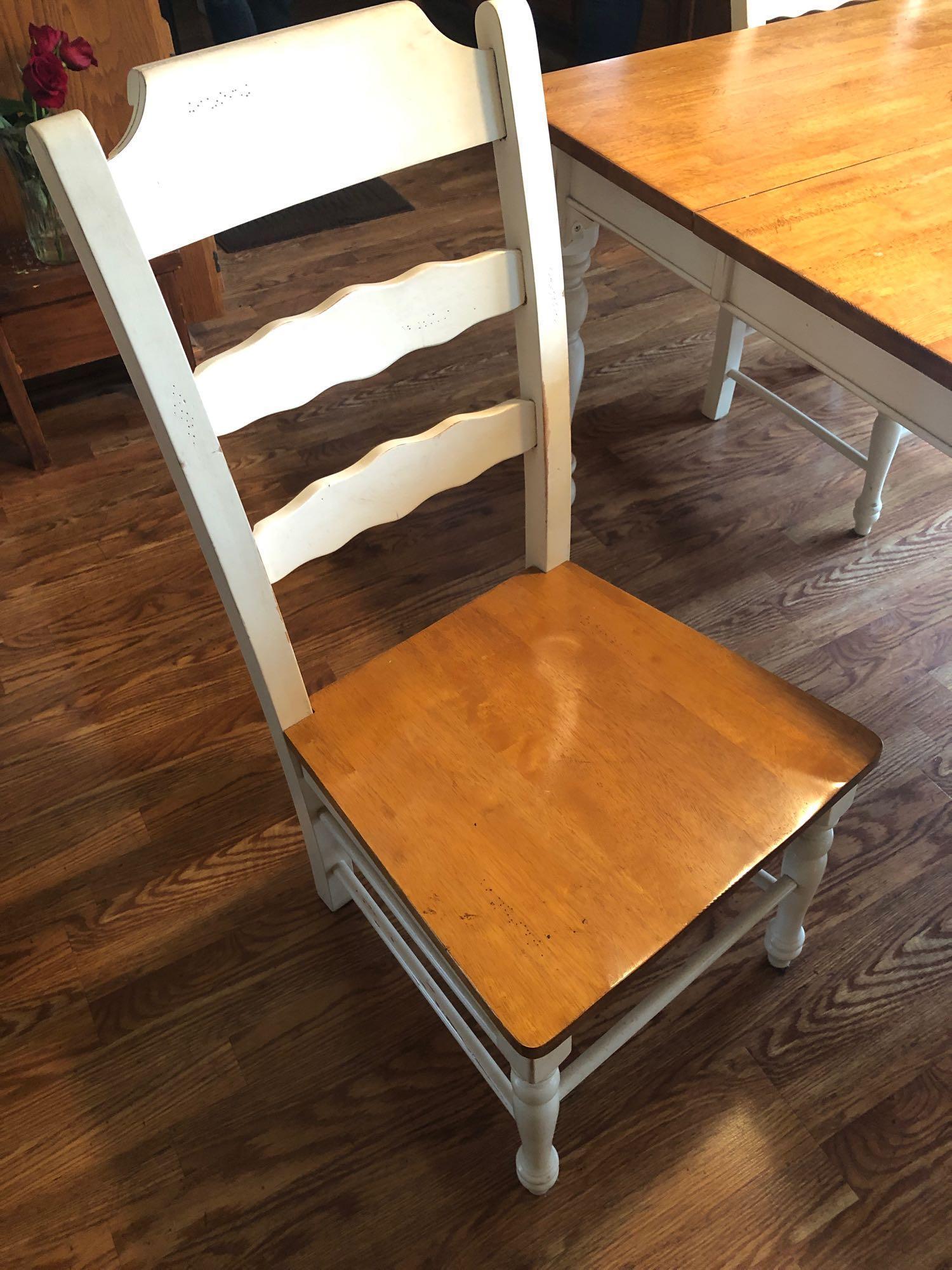 Farmhouse style wood table w/ 2 chairs and bench