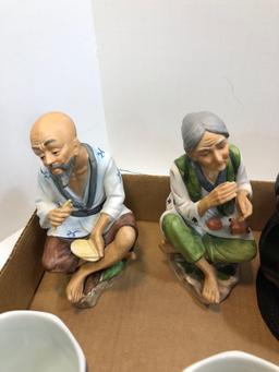 Herman Dodge & Sons coffee cups, Homco figurines, wooden Buddha, more