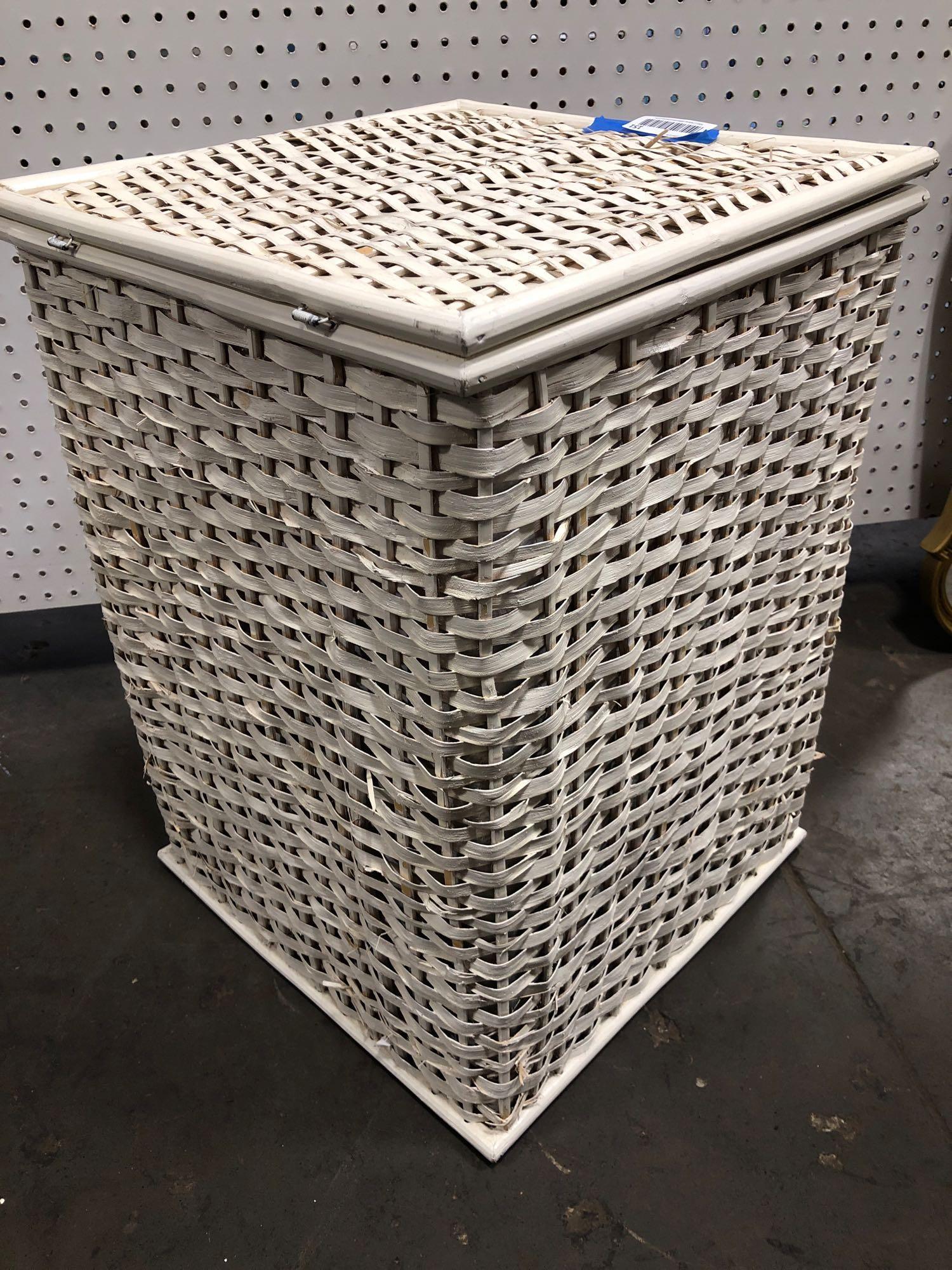 Wicker storage container with puzzles