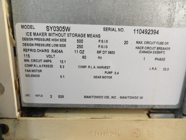 MANITOWOC ICE MACHINE MOD SY0305W SN 110492394