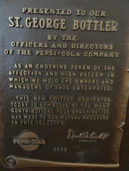 PLAQUE PRESENTED TO ST GEORGE BOTTLER BY PEPSI COLA 1965
