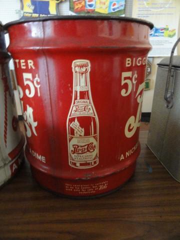 APPROX 5 GALLON PEPSI COLA BUCKET WITH 5 CENT ADVERTISING APPROX 16" X 15"