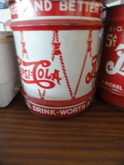 APPROX 5 GALLON PEPSI COLA BUCKET WITH 5 CENT ADVERTISING APPROX 16" X 15"