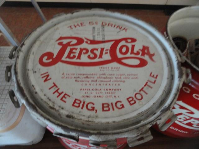 APPROX 5 GALLON PEPSI COLA BUCKET WITH 5 CENT ADVERTISING APPROX 16" X 15"